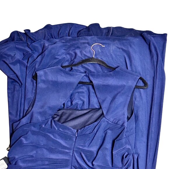 Adrianna Papell Size 20W Midnight Blue Jersey Sleeveless Gown With Draped Detail - Picture 7 of 16